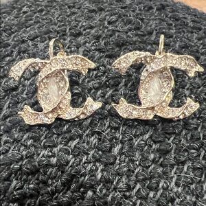 CHANEL Gold Rhinestone Interlocking CC Drop Earrings